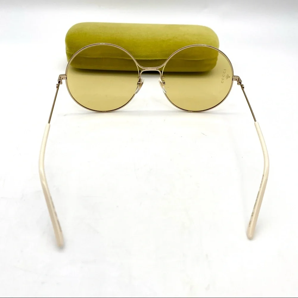 Gucci Round Blue and Red Metal Sunglasses with Yellow Lenses